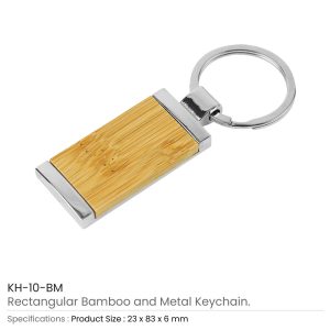 Rectangular Bamboo & Metal Keychains - Image 3