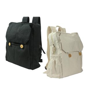 Black Cotton Backpack with Zipper Closure