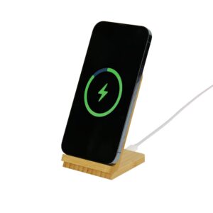 Bamboo Fast Wireless Charger Stand 15W with LED Logo - Image 4
