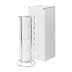 Ceramic Coffee Cups Set 4Pcs in Silver Metal Rack - Image 6