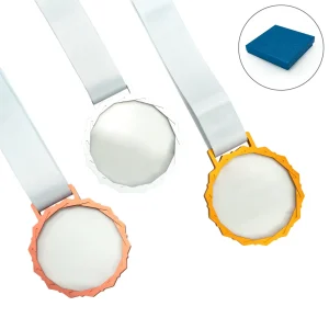Glass Medals with Metal Frame and 3cm White Ribbon