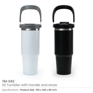 Tumbler with Handle and Straw SS Double Wall 900ml - Image 3