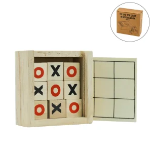 Tic-Tac-Toe Wooden Board Game with Slide Storage Box โ 9 Wooden Cubes